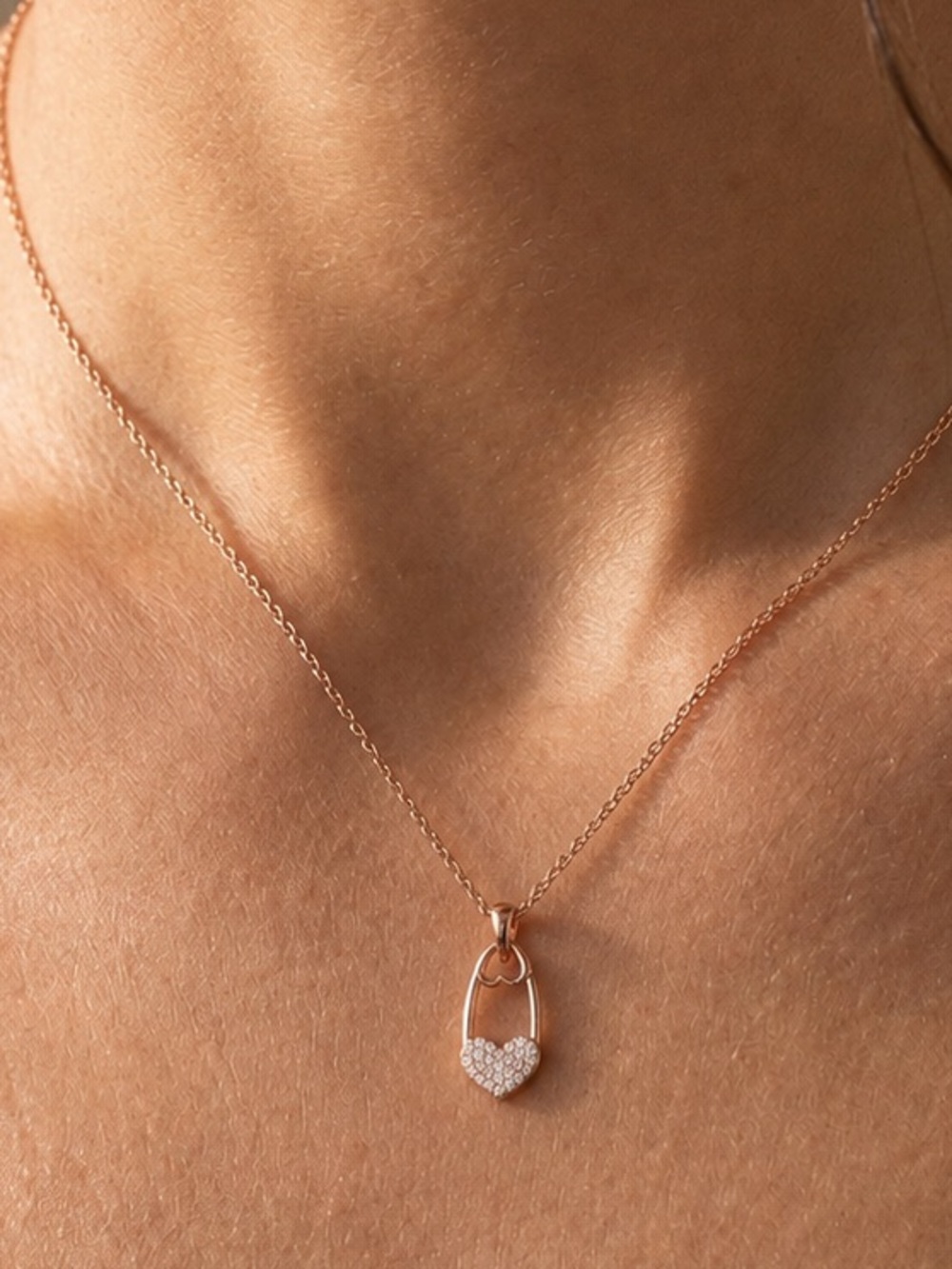 Safety Pin Heart Necklace | 18k Gold Plated Dainty Statement Jewelry - Picture 2 of 11